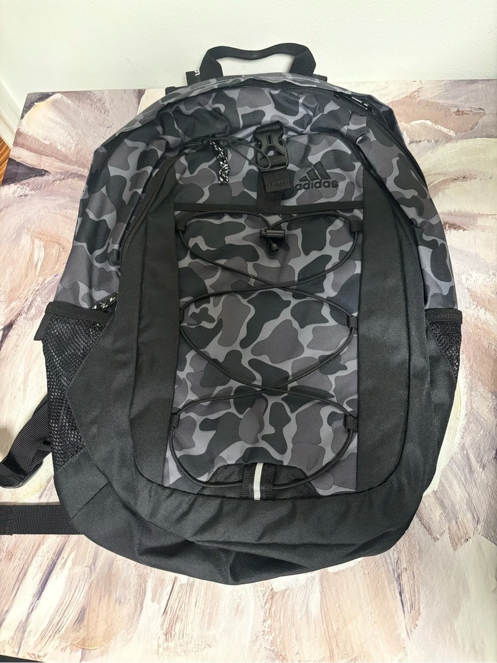 adidas Men’s Gray Camo Backpack with Front Bungee